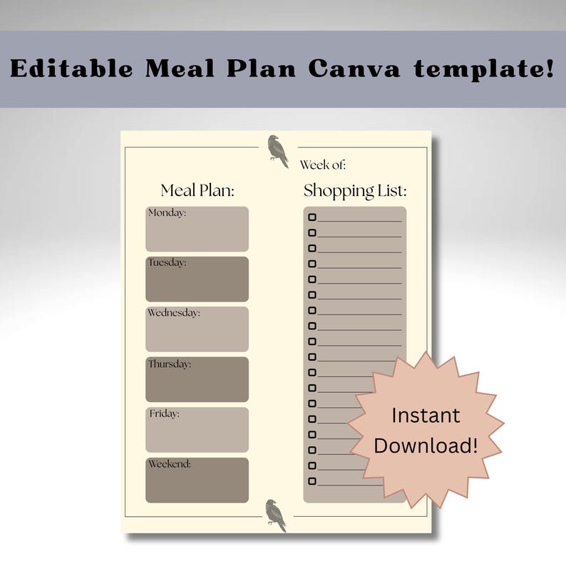 Printable Weekly Meal Planner Canva Template | Editable Minimalist Meal ...