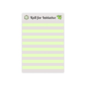 Roll for Initiative Post-it Note Pads | RPG D20 Dice Notes | Green-Grey Striped