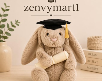 Jellycat Bashful Beige Bunny Graduation Plush Toy - With dust-proof bag..