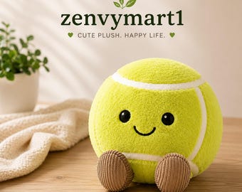 Tennis Ball Inspired Plush Toy: Soft Stuffed Animal, Smiling Face, Corduroy Feet....