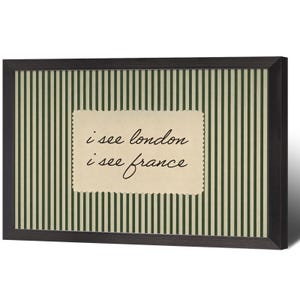 Lámina vintage "Veo Londres, Francia", cuadro retro de rayas verdes para la pared del baño. imagen 2