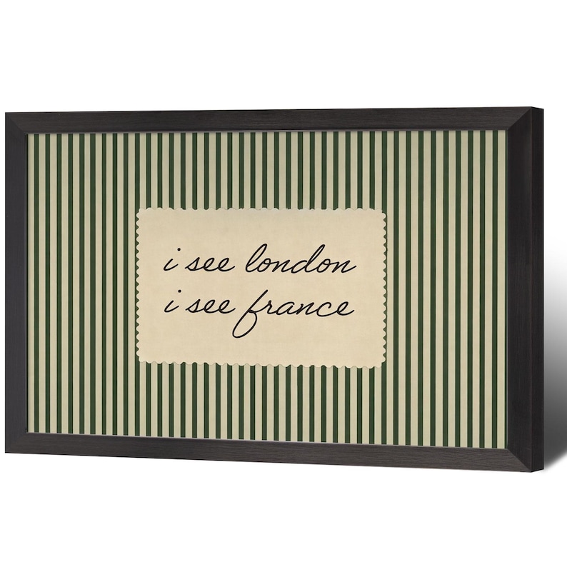 Lámina vintage "Veo Londres, Francia", cuadro retro de rayas verdes para la pared del baño. imagen 2