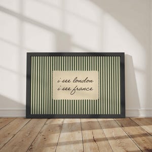Lámina vintage "Veo Londres, Francia", cuadro retro de rayas verdes para la pared del baño. imagen 3