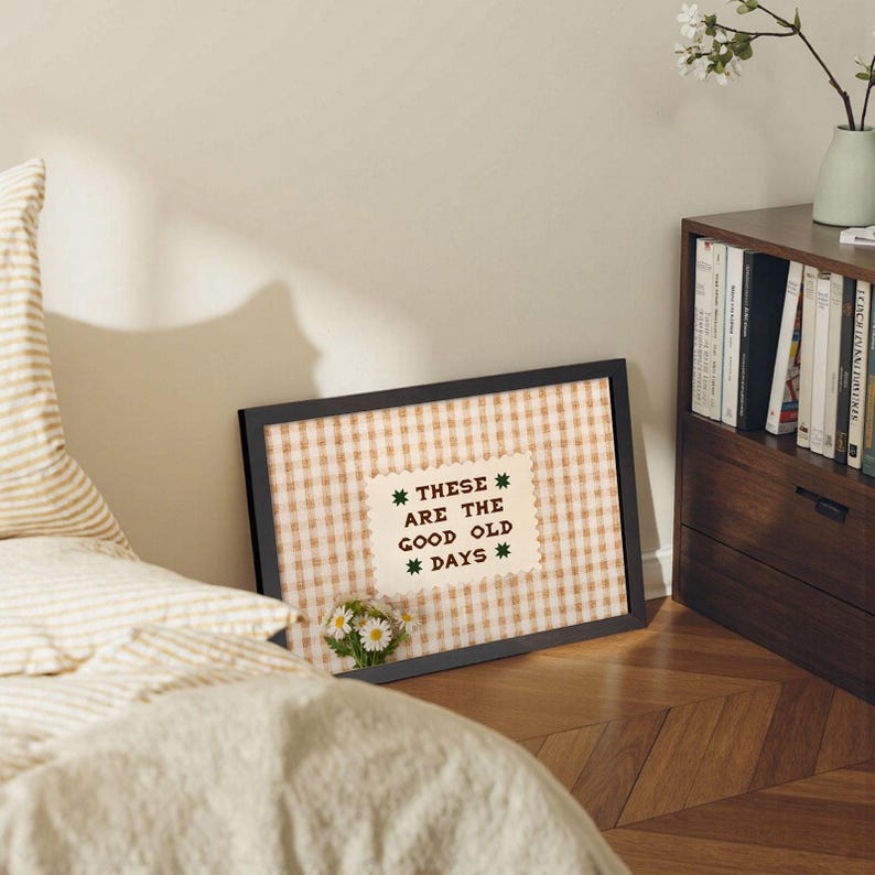 These Are The Good Old Days Print | Retro Gingham Cottage Wall Art, Black Framed image 3