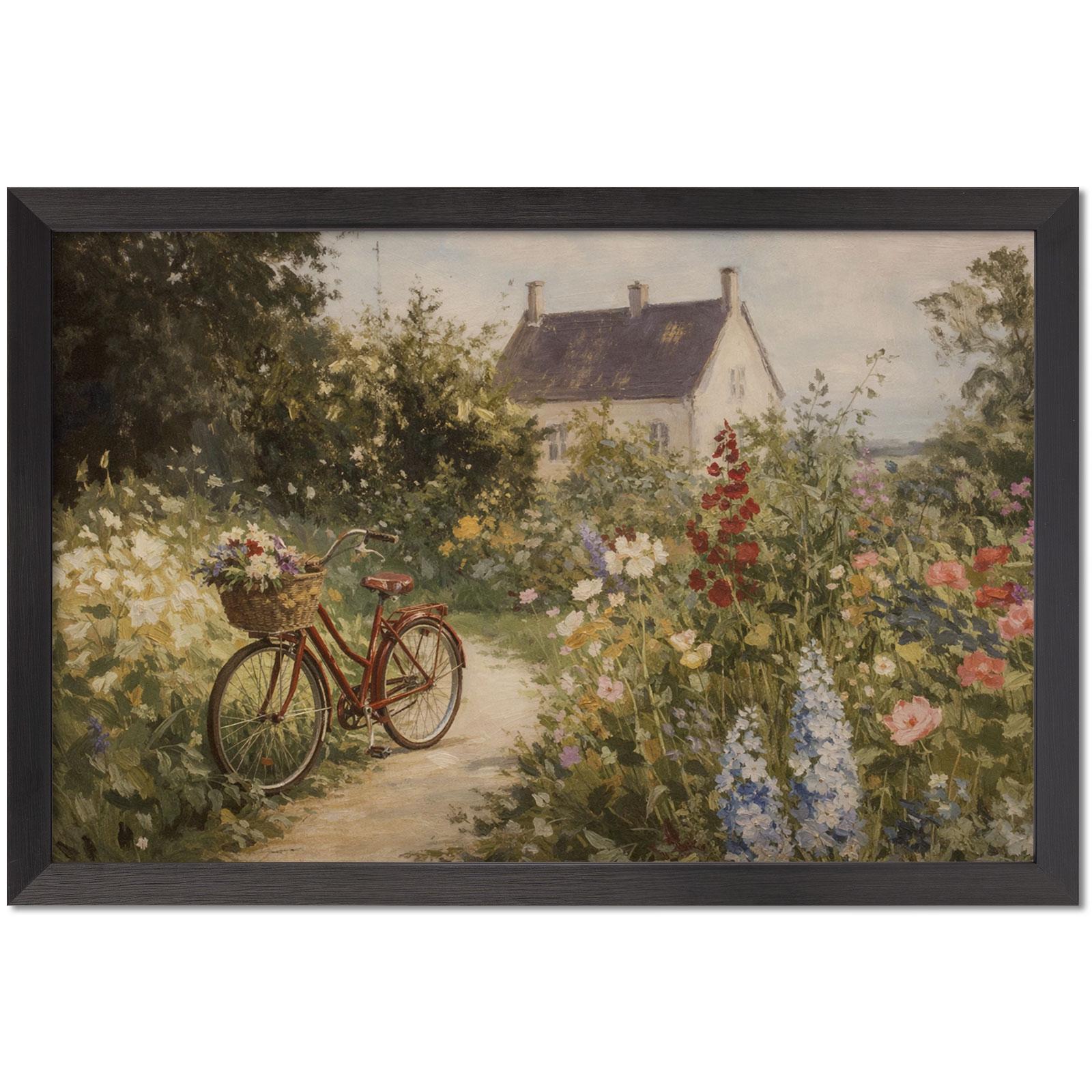 Wildflower Landscape Print Vintage Farmhouse Garden Wall Art, Black Framed Poster