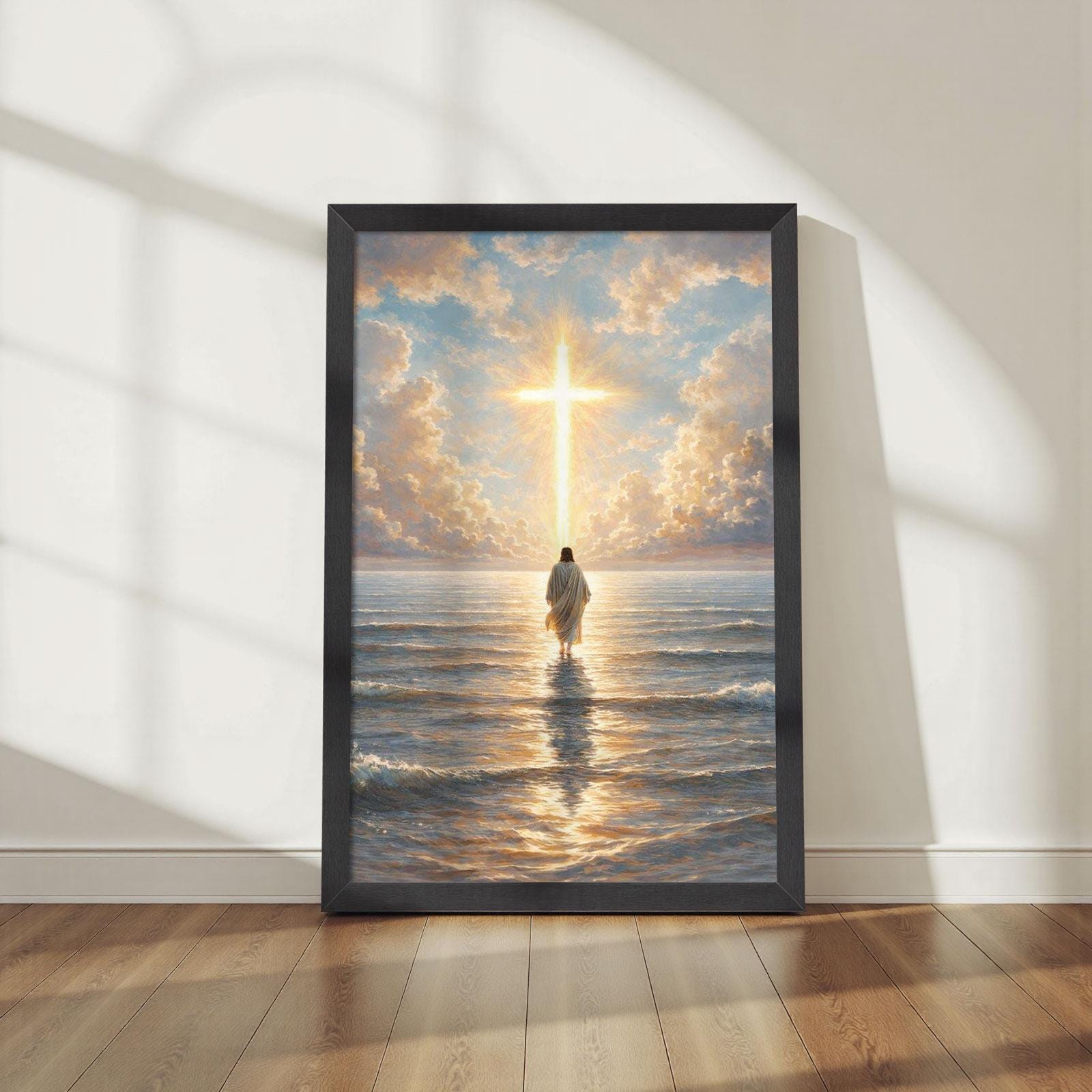 Jesus Walking on Water Print | Watercolor Christian Painting | Black ...
