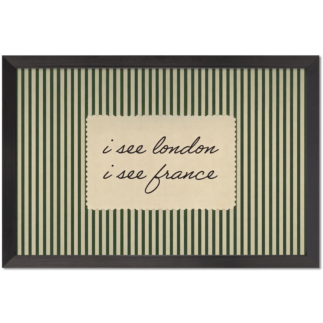 Vintage I See London France Print, Green Striped Retro Bathroom Wall Art
