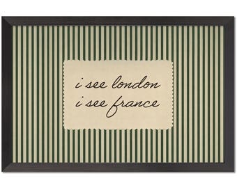 Vintage I See London France Print, Green Striped Retro Bathroom Wall Art