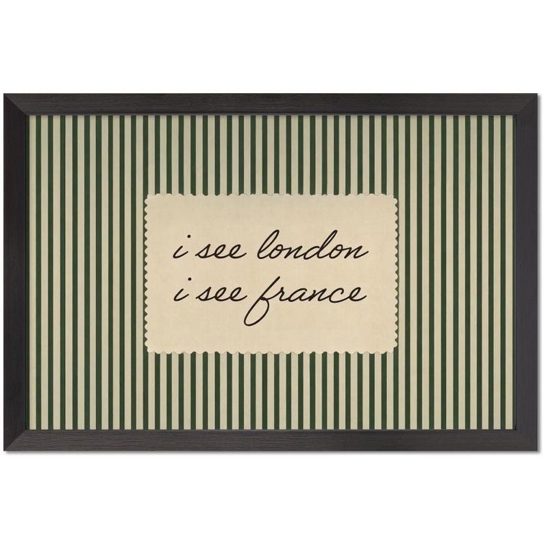 Lámina vintage "Veo Londres, Francia", cuadro retro de rayas verdes para la pared del baño. imagen 1