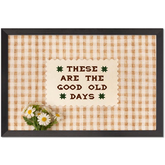 These Are The Good Old Days Print | Retro Gingham Cottage Wall Art, Black Framed