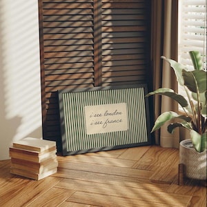 Lámina vintage "Veo Londres, Francia", cuadro retro de rayas verdes para la pared del baño. imagen 4