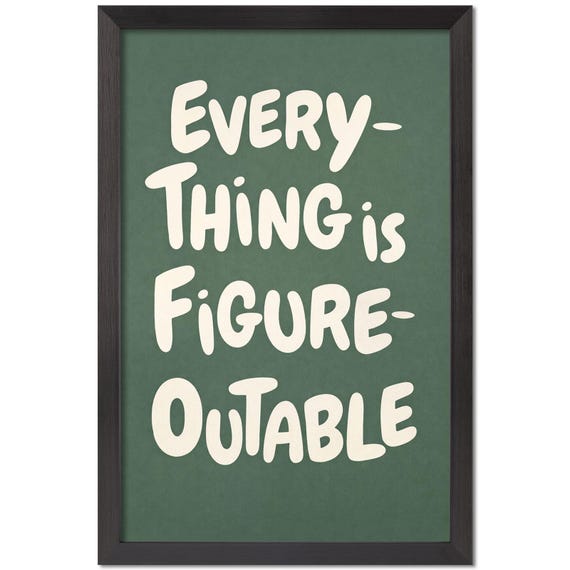 Everything Is Figureoutable Print | Sage Green Motivational Wall Art (Black Framed)