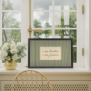 Lámina vintage "Veo Londres, Francia", cuadro retro de rayas verdes para la pared del baño. imagen 5