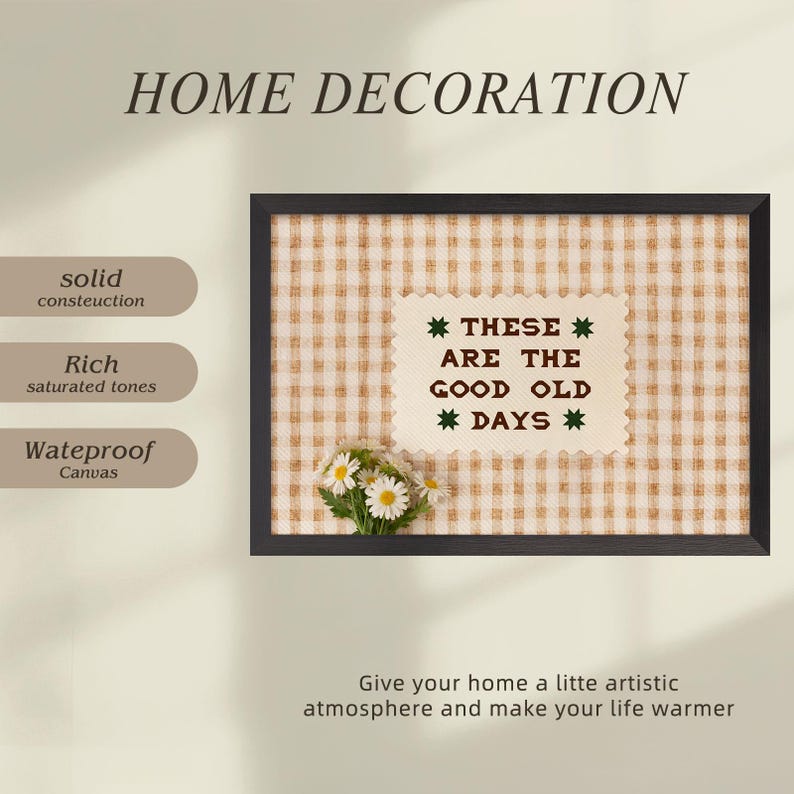 These Are The Good Old Days Print | Retro Gingham Cottage Wall Art, Black Framed image 7
