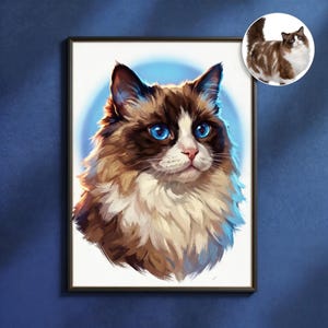 Digital download Custom Pet Portrait Digital Download | Personalized Painterly Cat Dog Painting | Circle Background | Printable Wall Art Gift