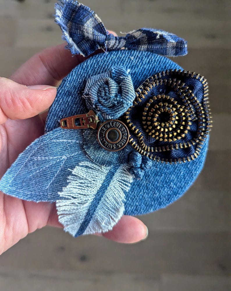 Unique Handmade Christmas Tree Ornament, Circle Zipper Flower Recycled