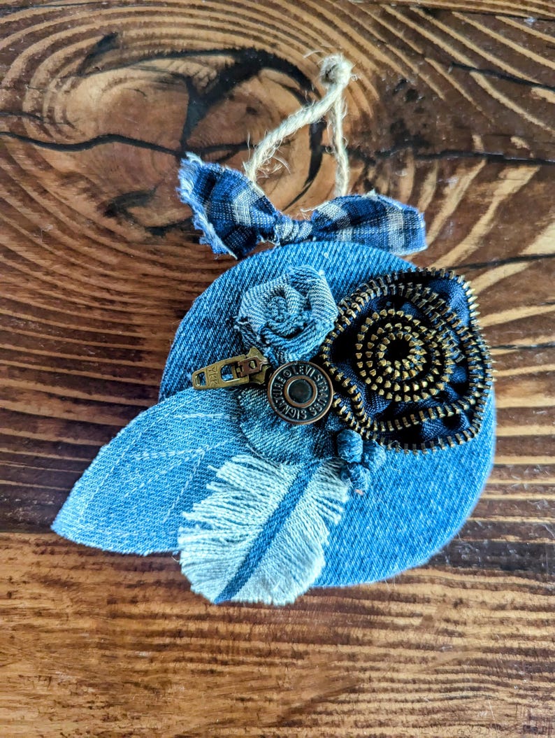Unique Handmade Christmas Tree Ornament, Circle Zipper Flower Recycled