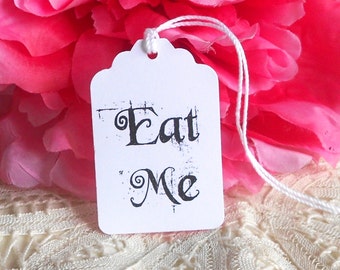 Alice in Wonderland Eat Me Tags for Mad Tea Party Birthday or Bridal Showers Party Favors Black and White Gift Tags Hang Tags  Decor
