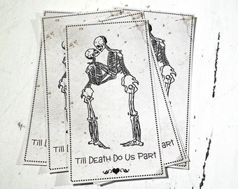 Gothic Wedding Tags Till Death Do Us Part Kissing Skeletons Party Favors Gift Bags Bridal Shower Steampunk Rustic