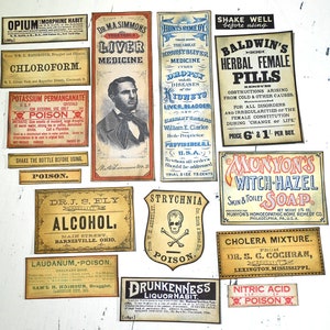 Apothecary Labels Stickers Vintage Drugstore Halloween Poison Skull Herbal Medicine Liver Pills Opium Primitive Grunge Party Favors Decor