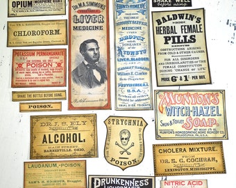 Apothecary Labels Stickers Vintage Drugstore Halloween Poison Skull Herbal Medicine Liver Pills Opium Primitive Grunge Party Favors Decor