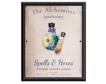 The Alchemist Apothecary Art Print Spells Potions Elixirs Vintage Potion Bottles Magic Occult Alchemy Wizards Warlocks Gothic Home Decor