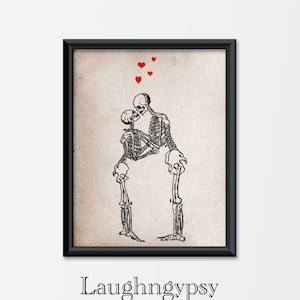 Skeleton Love Art Print Till Death Do Us Part Halloween Valentine Romantic Gothic Wedding Decor Home Decor Macabre Gothic Anniversary