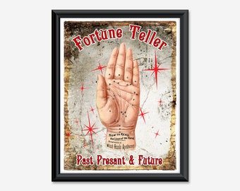 Fortune Teller Palmistry Art Print Palm Reading Halloween Magic Occult Wall Home Decor Gypsy Premonitions