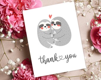 Thank You Sloth Greeting Card Note Card Hugs Hearts Blank Card Happy Emotion Gratitude Cute Animals