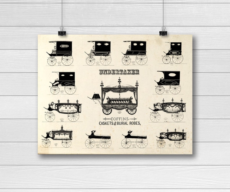 Victorian Hearse Art Print Funeral Carriages Fancy Casket Gothic Home Decor Antique Style Halloween Macabre Occult image 2