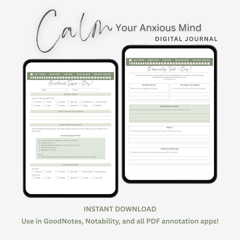 Hyperlinked Digital Calm Your Anxious Mind 30-day Journal | Daily ...