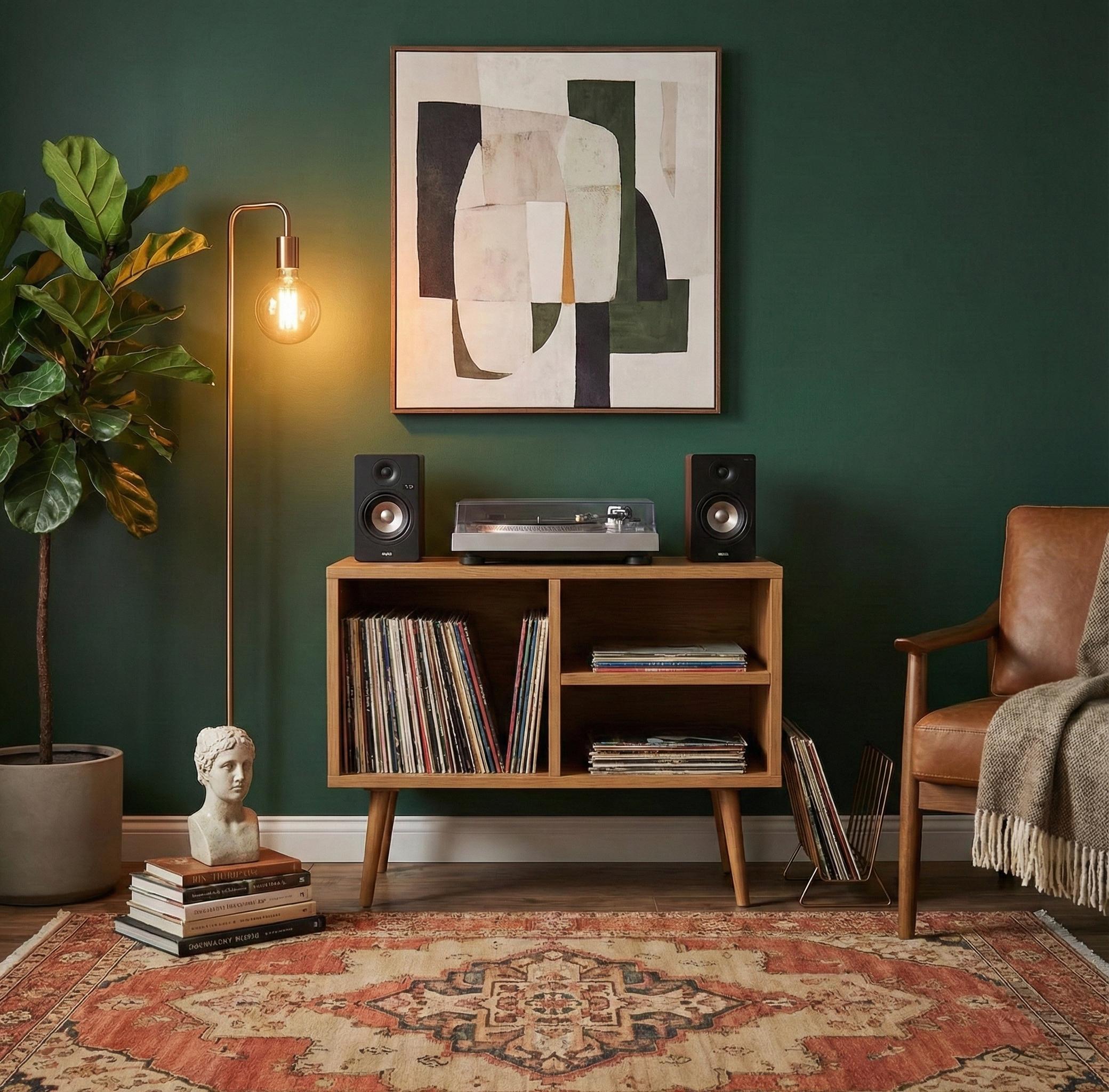 Mid Century Modern Record Player Stand | Solid Wood Vinyl Storage - Etsy