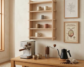 Sperrholz Becherhalter, Minimalistisches schwebendes Regal, Kaffee Bar Organizer, skandinavisches Japandi Dekor