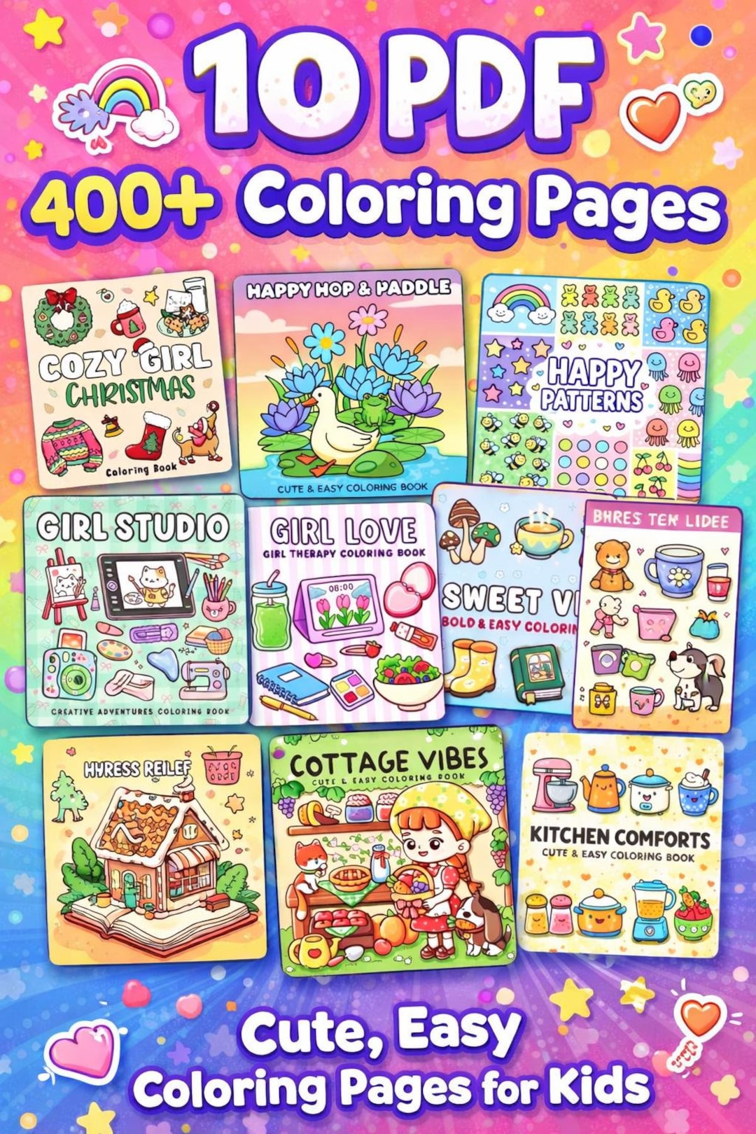400+ Easy Coloring Pages Bundle | 10 PDF Kids Books (digital Download ...