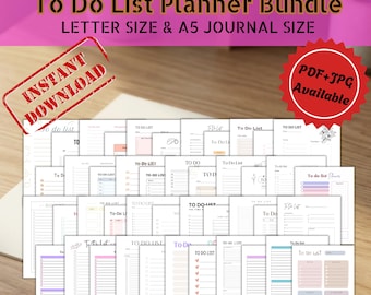 To Do List Printable Digital Planner Bundle | Letter Size, A5 | JPG, PDF