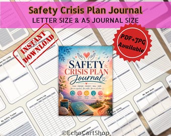 Paquete de cuadernos para planes de crisis de seguridad, cuaderno de trabajo imprimible para emergencias de salud mental y prevención del suicidio, registro de ansiedad y carpeta de habilidades de afrontamiento.