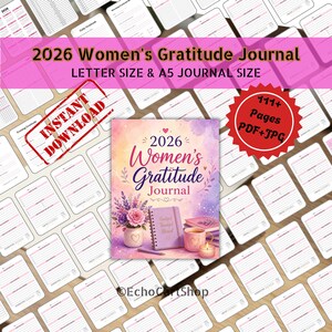 2026 Women's Gratitude Journal, Daily Weekly Mindfulness Planner, Morning Evening Reflection Log
