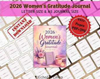 Diario de gratitud para mujeres 2026, planificador diario y semanal de atención plena, registro de reflexión matutina y vespertina.