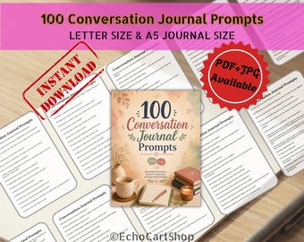 100 preguntas para escribir en un diario de conversación (imprimibles), rompehielos con preguntas profundas para parejas y amigos, páginas para la autorreflexión diaria.