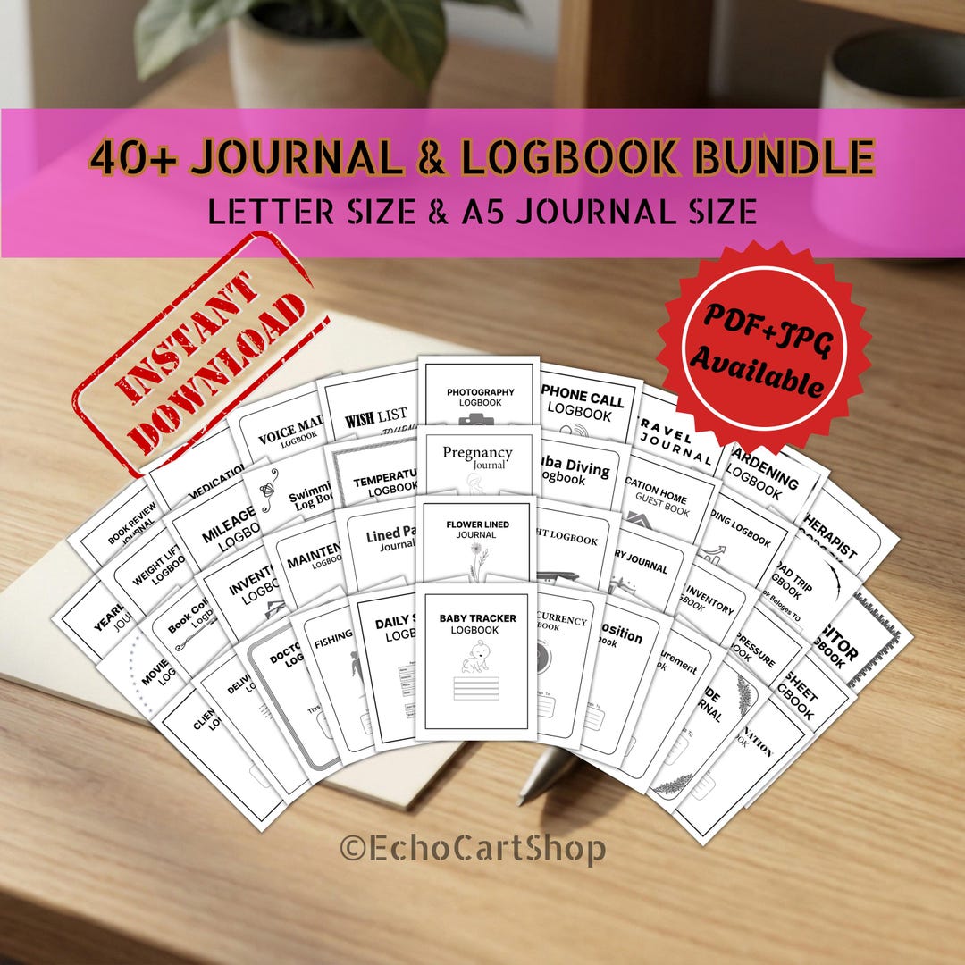 Ultimate 40+ Journal & Logbook Bundle: Personal, Health and Business Trackers | Letter Size, A5 ...