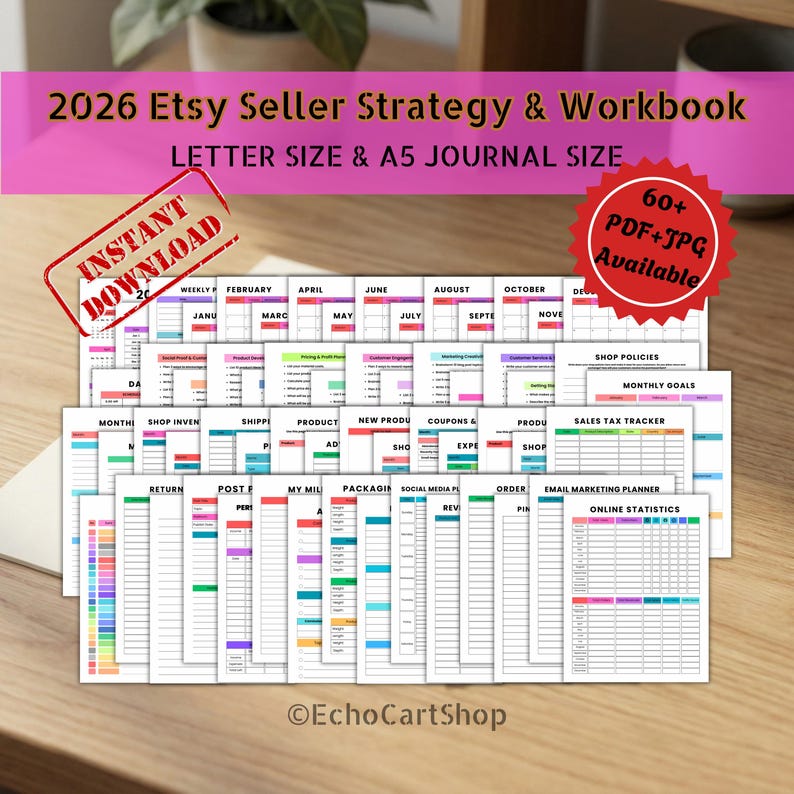 Ultimate 2026 Etsy Business Workbook | Letter Size, A5 | JPG, PDF | Printable & Digital

Etsy Seller Planner,
Business Bookkeeping,
Business Spreadsheet,
Business Workbook,
Etsy SEO Guide,
Marketing Planner,
2026 Planner,
Order Tracker,
Inventory Log,
Printable Workbook,
profit tracker,
Business Planner,
Business Plan