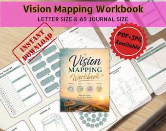 Cuaderno de trabajo para crear mapas de visión (imprimible) / Tablero de visión / Diario de manifestación / Mapa mental de afirmaciones / Planificador de objetivos / Descarga instantánea en PDF y JPG