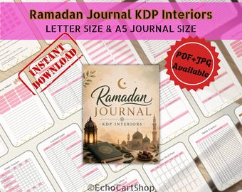 Diario de Ramadán KDP Interiors Paquete imprimible de ayuno diario Rastreador del Corán Plan de comidas Iftar Carpeta de preparación para Eid Celebración de Eid Mubarak