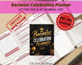 Paquete de planificación para la despedida de soltero, itinerario imprimible para la fiesta y registro de presupuesto, lista de verificación para el fin de semana del novio y carpeta para la lista de invitados.