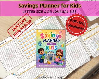 Planificador de ahorros para niños imprimible, carpeta de seguimiento de dinero y paga semanal, tabla de tareas y hojas de trabajo de flujo de efectivo para niños. Presupuesto y ahorros.