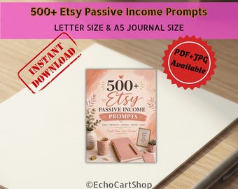 Paquete de más de 500 ideas para generar ingresos pasivos en Etsy, cuaderno de trabajo imprimible para la investigación de ideas de productos digitales, guía de plantillas de ChatGPT Midjourney para Canva y Notion