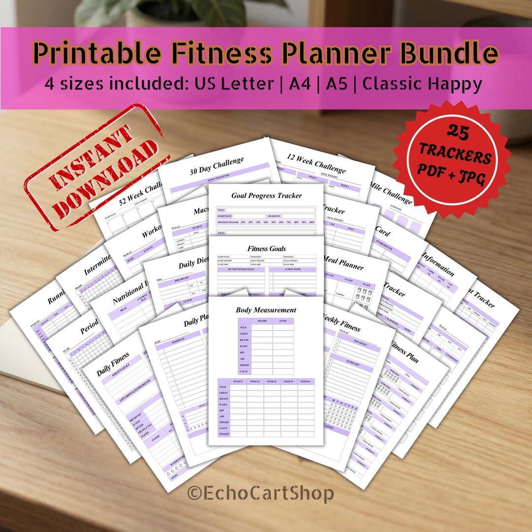 Ultimate Fitness Planner Bundle | Health Journal, Diet, Workout, Weight ...