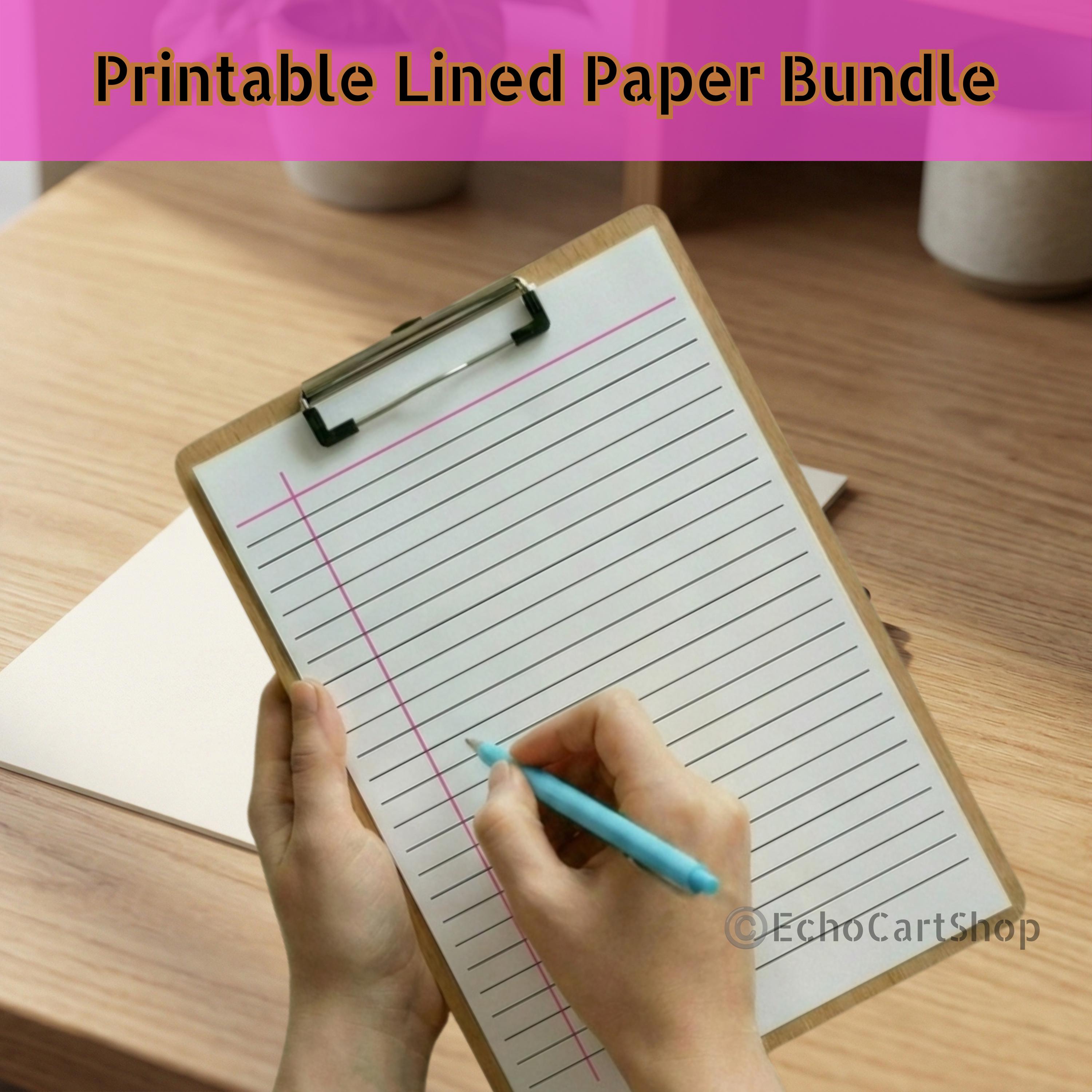 Lined Paper Bundle, Printable Notebook Lined Pages, College & Wide ...