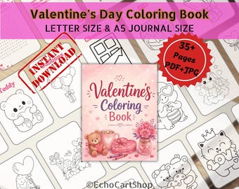 Libro para colorear de San Valentín para niños: páginas imprimibles con actividades de corazones y amor, sopa de letras de San Valentín y láminas únicas para colorear sobre el amor.