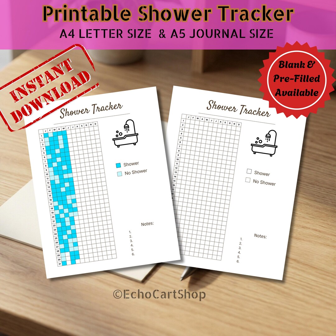 Shower Report Printable Shower Tracker | A4/A5 Hygiene Log (instant Download) - Etsy